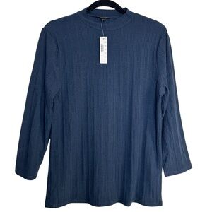 J.Crew Blue ribbed elbow sleeve mock neck top size xl new with tags